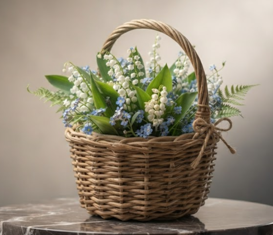 Panier de Muguet & Myosotis