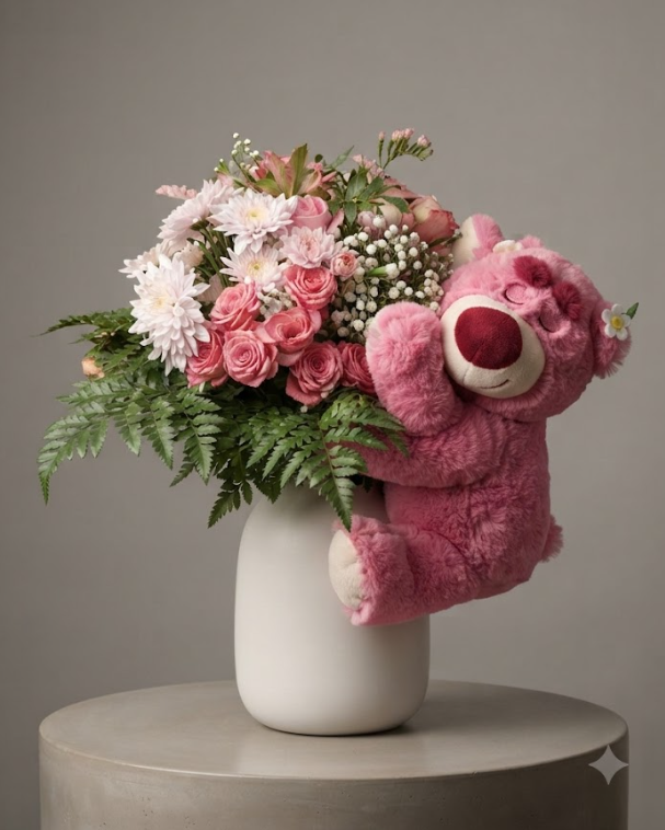 Bouquet Romance Pastel et Peluche